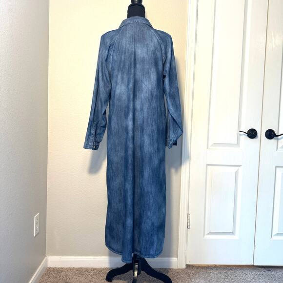 J. Jill Indigo Cotton Long Sleeve Flowy Shirt Dress, Lagenlook, size Small - Picture 2 of 9